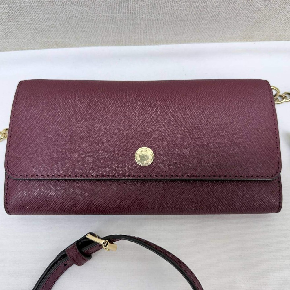 Michael Kors Jet Set Crossbody Wallet Plum Saffiano Leather Gold Hardware